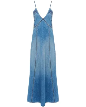 V Neck Denim Dress in Foggy Blue