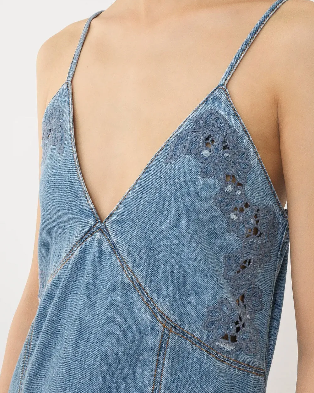 V Neck Denim Dress in Foggy Blue