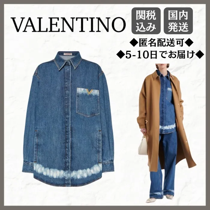 VALENTINO  |Casual Style Denim Blended Fabrics Street Style Long Sleeves