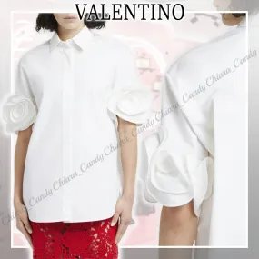 VALENTINO  |Casual Style Plain Cotton Short Sleeves Party Style