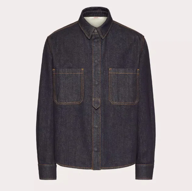 VALENTINO  |Denim Long Sleeves Plain Cotton Logo Front Button Luxury