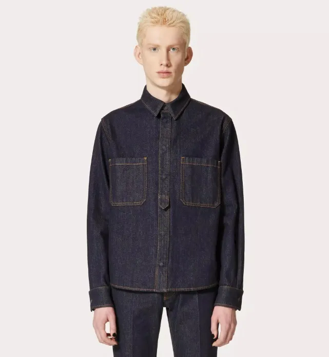 VALENTINO  |Denim Long Sleeves Plain Cotton Logo Front Button Luxury