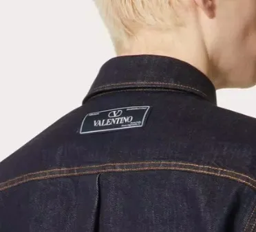 VALENTINO  |Denim Long Sleeves Plain Cotton Logo Front Button Luxury