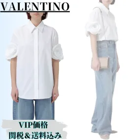 VALENTINO  |Flower Patterns Plain Cotton Short Sleeves Logo