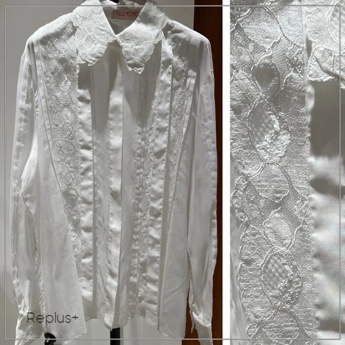 VALENTINO  |Long Sleeves Plain Cotton Party Style Lace Office Style