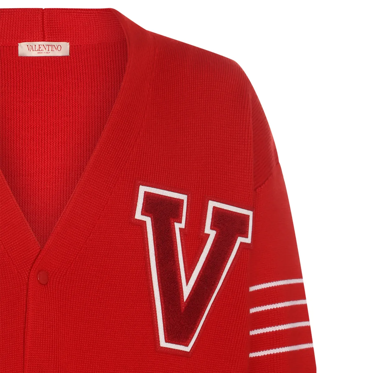 VALENTINO  |Stripes Wool Plain Logo Front Button Luxury Cardigans