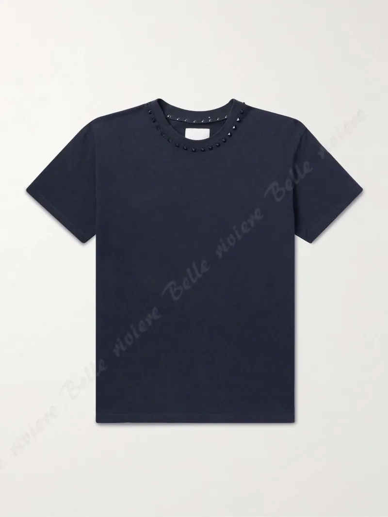 VALENTINO  |Studded Plain Cotton Short Sleeves Luxury T-Shirts