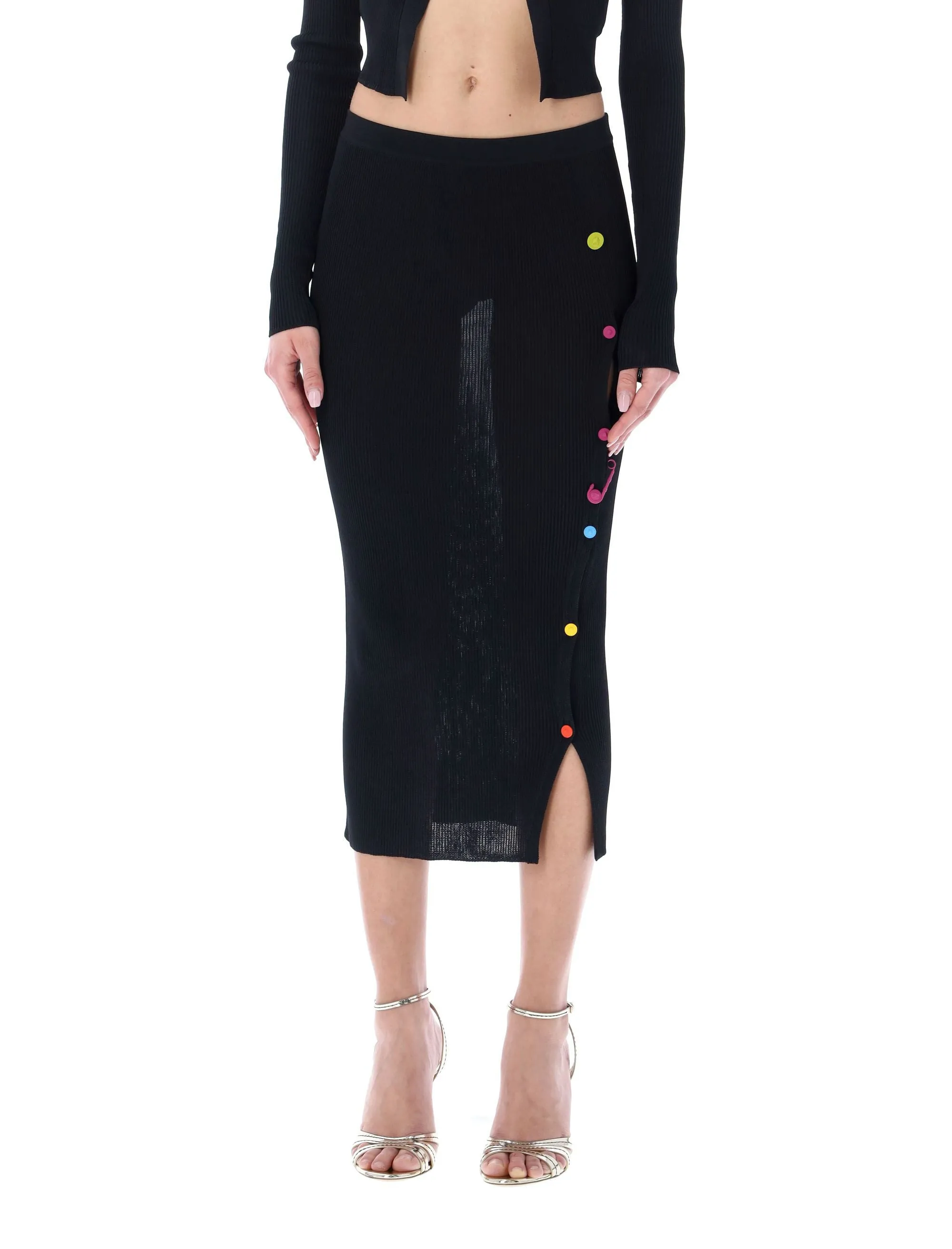 Versace Medusa Safety Pin Cut-Out Midi Skirt