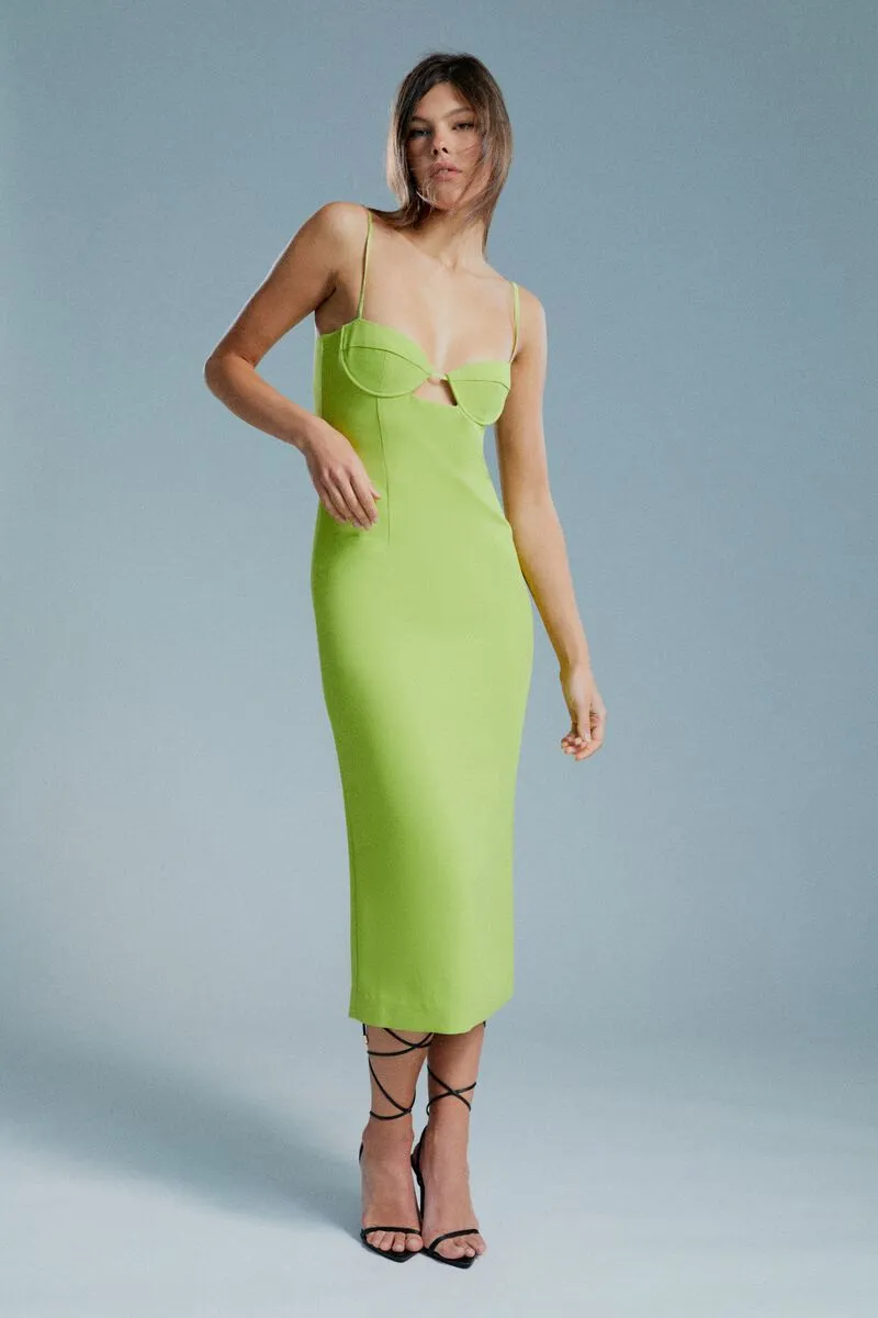 Vienna Midi Dress In Lime