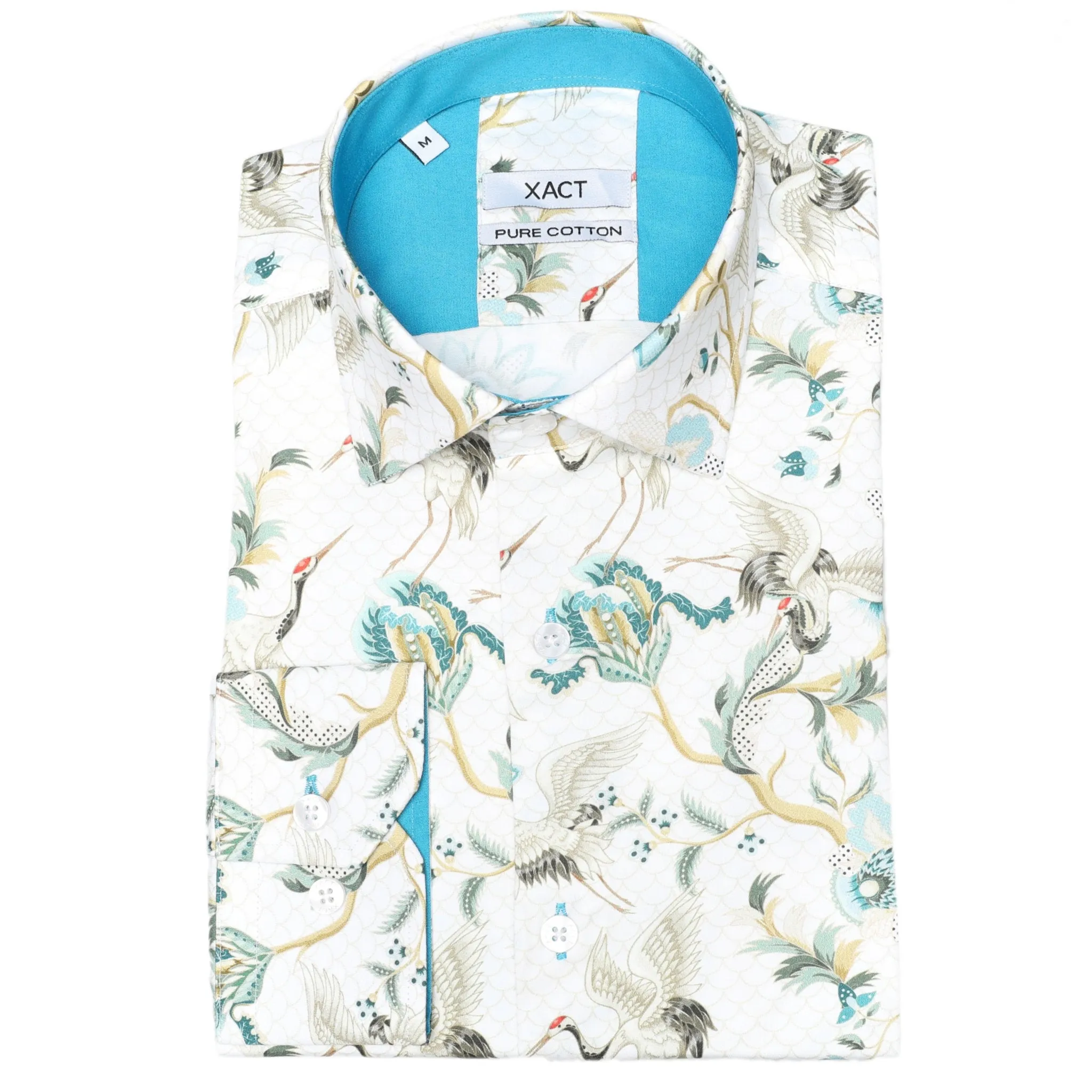 Xact Men's Crane Bird Print Long Sleeved Shirt, Regular Fit