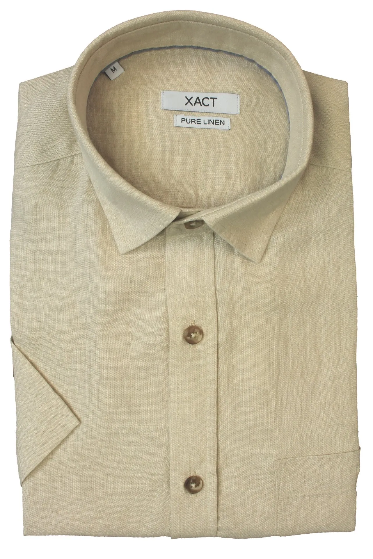 Xact Men's Short-Sleeved Linen Shirt - 100% Pure Linen, Regular Fit