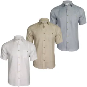 Xact Men's Short-Sleeved Linen Shirt - 100% Pure Linen, Regular Fit