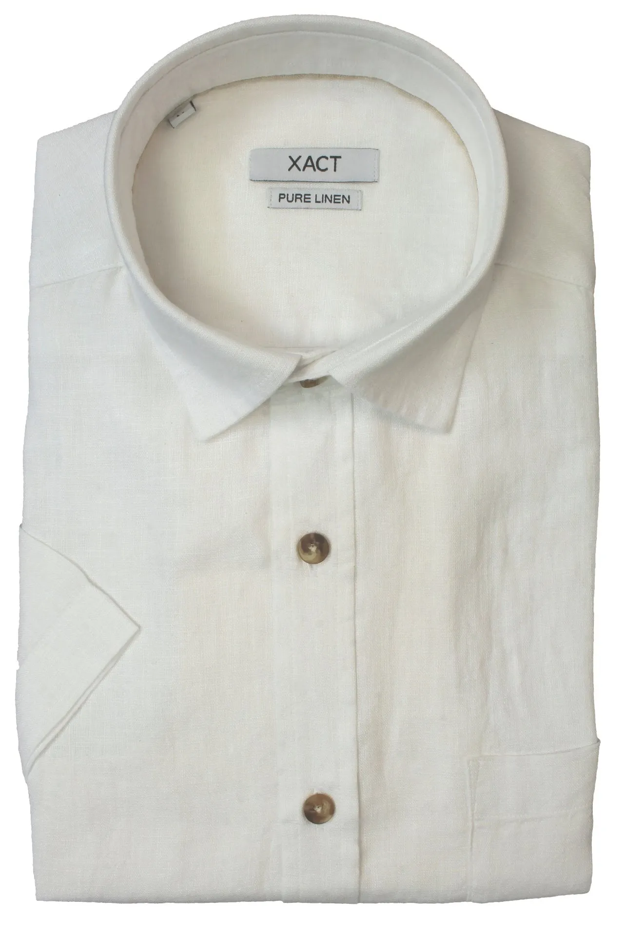 Xact Men's Short-Sleeved Linen Shirt - 100% Pure Linen, Regular Fit