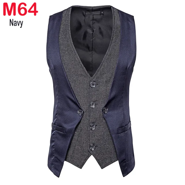 Xituodai Herringbone Tweed Mens Waistcoat Formal Business Casual Slim Fit Vests for Men Retro British Style Gentleman Men Suit V