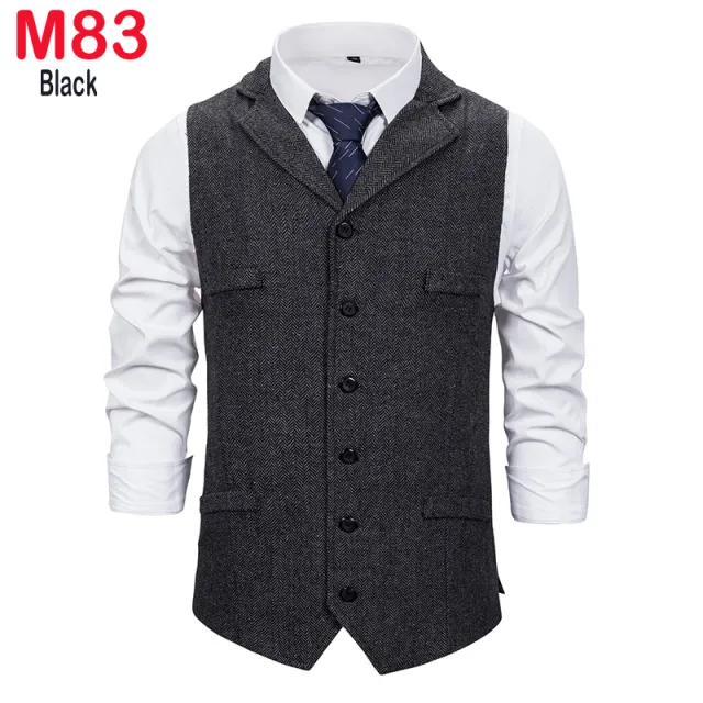 Xituodai Herringbone Tweed Mens Waistcoat Formal Business Casual Slim Fit Vests for Men Retro British Style Gentleman Men Suit V