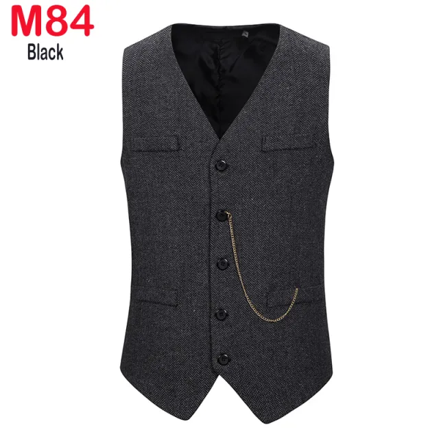 Xituodai Herringbone Tweed Mens Waistcoat Formal Business Casual Slim Fit Vests for Men Retro British Style Gentleman Men Suit V