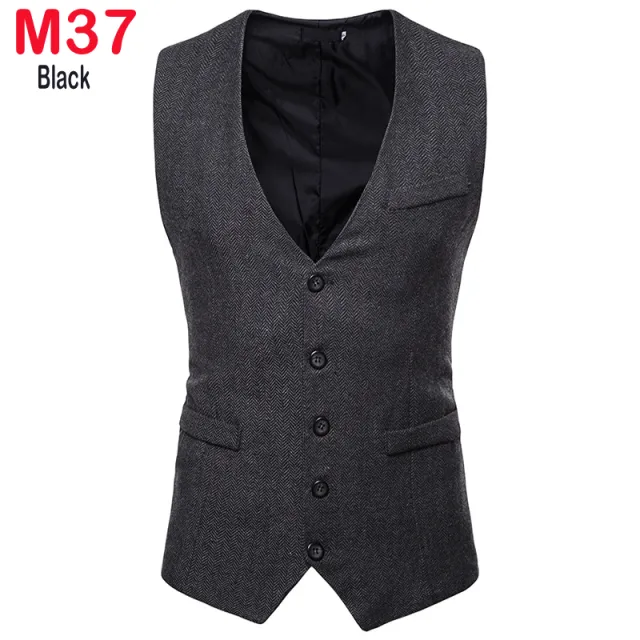 Xituodai Herringbone Tweed Mens Waistcoat Formal Business Casual Slim Fit Vests for Men Retro British Style Gentleman Men Suit V