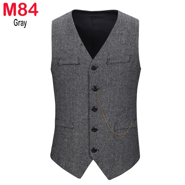 Xituodai Herringbone Tweed Mens Waistcoat Formal Business Casual Slim Fit Vests for Men Retro British Style Gentleman Men Suit V