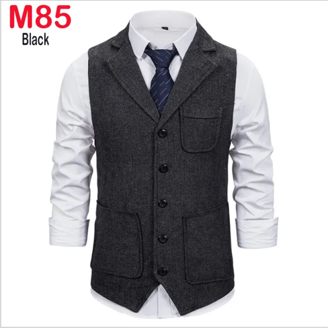 Xituodai Herringbone Tweed Mens Waistcoat Formal Business Casual Slim Fit Vests for Men Retro British Style Gentleman Men Suit V