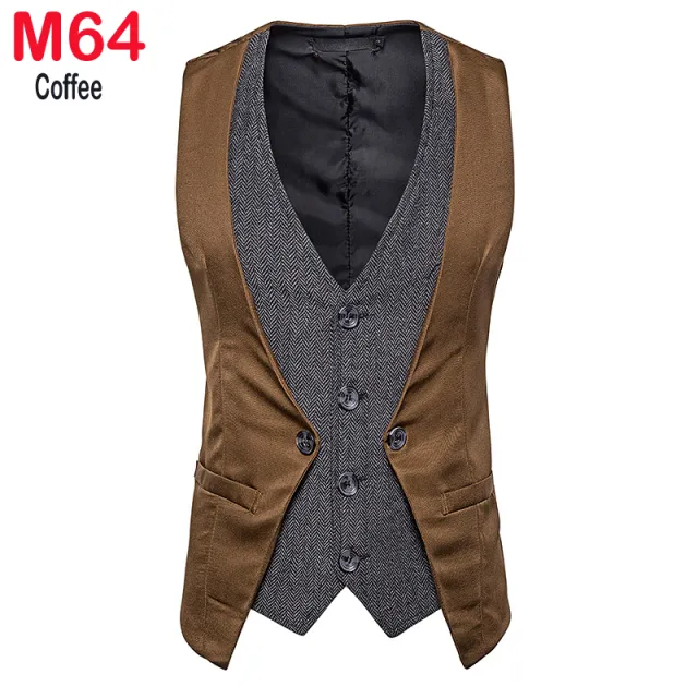 Xituodai Herringbone Tweed Mens Waistcoat Formal Business Casual Slim Fit Vests for Men Retro British Style Gentleman Men Suit V