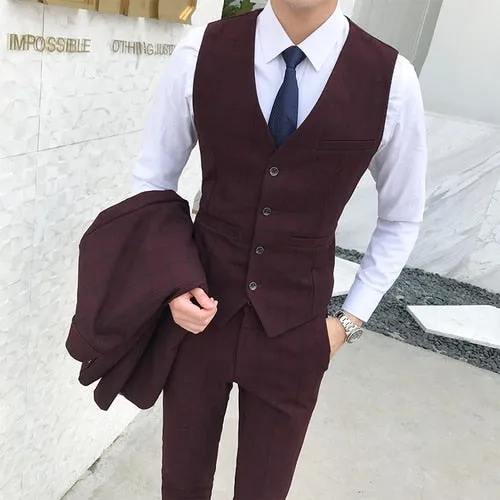 Xituodai High End Brand Classic Plaid Men's Formal Business Vest and Pants Groom Wedding Dress Party Banquet Office Waistcoat 2 