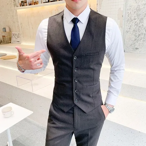 Xituodai High End Brand Classic Plaid Men's Formal Business Vest and Pants Groom Wedding Dress Party Banquet Office Waistcoat 2 