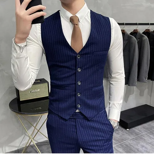 Xituodai High End Brand Classic Plaid Men's Formal Business Vest and Pants Groom Wedding Dress Party Banquet Office Waistcoat 2 