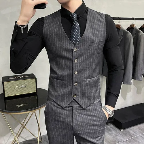 Xituodai High End Brand Classic Plaid Men's Formal Business Vest and Pants Groom Wedding Dress Party Banquet Office Waistcoat 2 