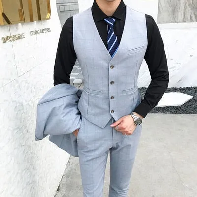 Xituodai High End Brand Classic Plaid Men's Formal Business Vest and Pants Groom Wedding Dress Party Banquet Office Waistcoat 2 