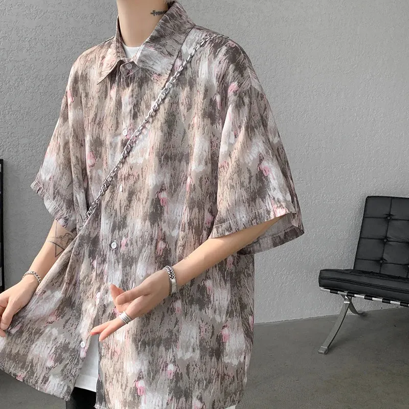 Xituodai Men Ice Silk Smooth Shirt Spring Summer Thin Luxury Loose Korean Casual Shirt Beach Trendy Floral Draping Shirts Plus S