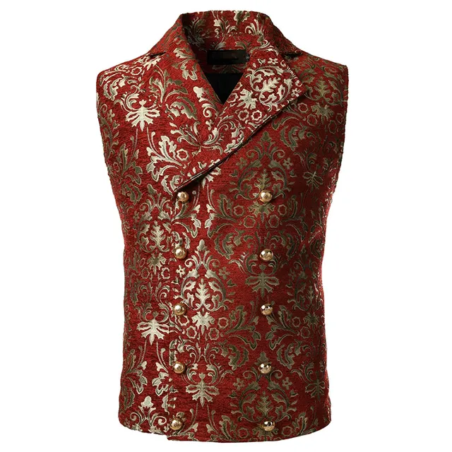 Xituodai Men's Luxury Brocade Paisley Floral Double-Breasted Suit Vest Victorian Gothic Steampunk Waistcoat Men Chalecos Para Ho