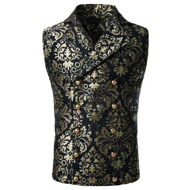 Xituodai Men's Luxury Brocade Paisley Floral Double-Breasted Suit Vest Victorian Gothic Steampunk Waistcoat Men Chalecos Para Ho