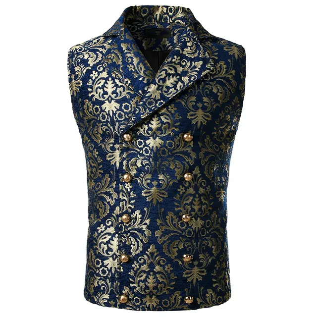 Xituodai Men's Luxury Brocade Paisley Floral Double-Breasted Suit Vest Victorian Gothic Steampunk Waistcoat Men Chalecos Para Ho