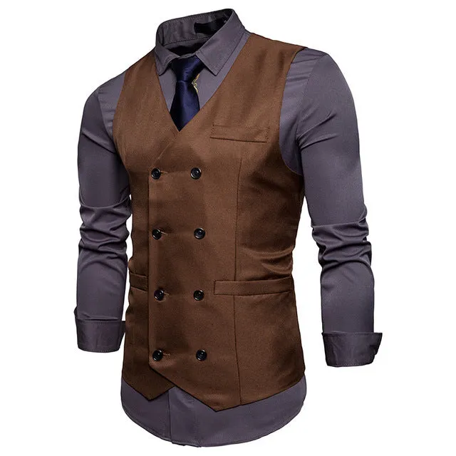 Xituodai New Brand Dress Vests For Men Casual Slim Fit Mens Suit Vest Double breasted Waistcoat Gilet Homme Formal Business Jack