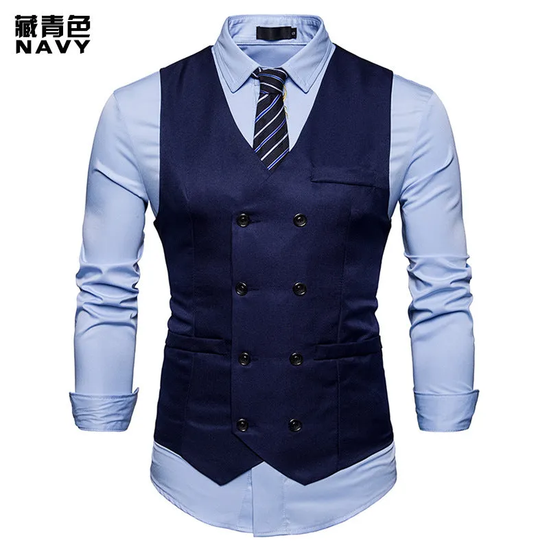 Xituodai New Brand Dress Vests For Men Casual Slim Fit Mens Suit Vest Double breasted Waistcoat Gilet Homme Formal Business Jack