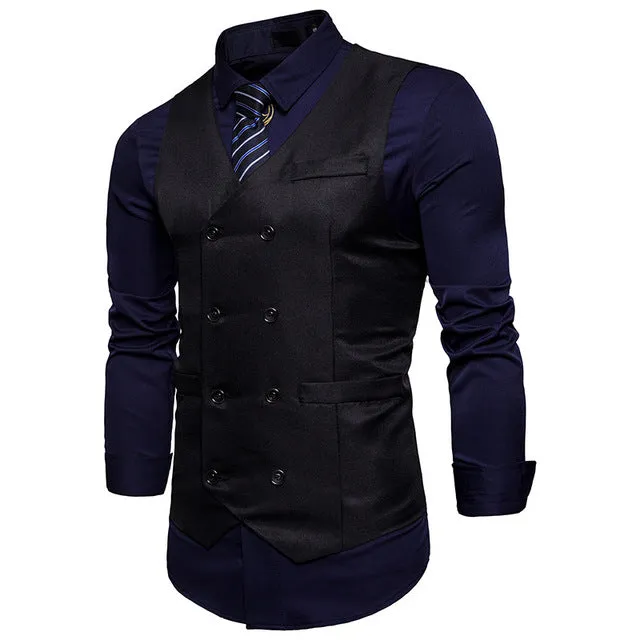 Xituodai New Brand Dress Vests For Men Casual Slim Fit Mens Suit Vest Double breasted Waistcoat Gilet Homme Formal Business Jack